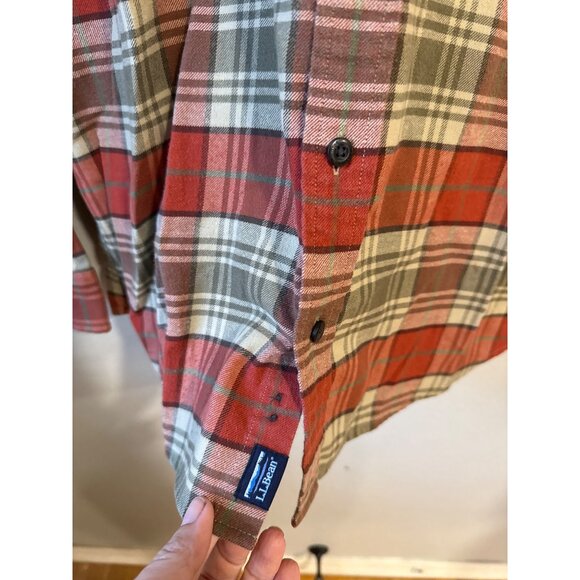 L.L. Bean Mens Traditional Fit Red Plaid Button-Down Shirt M-Reg Organic Cotton - Picture 3 of 7
